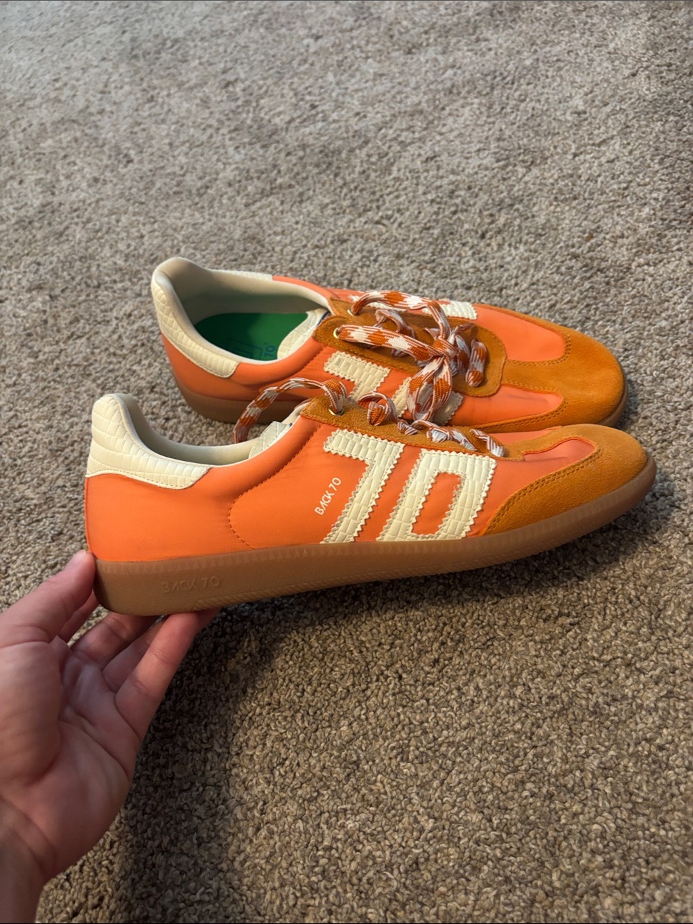 Back 70 Orange Retro-Style Sneakers with Cream Stripes